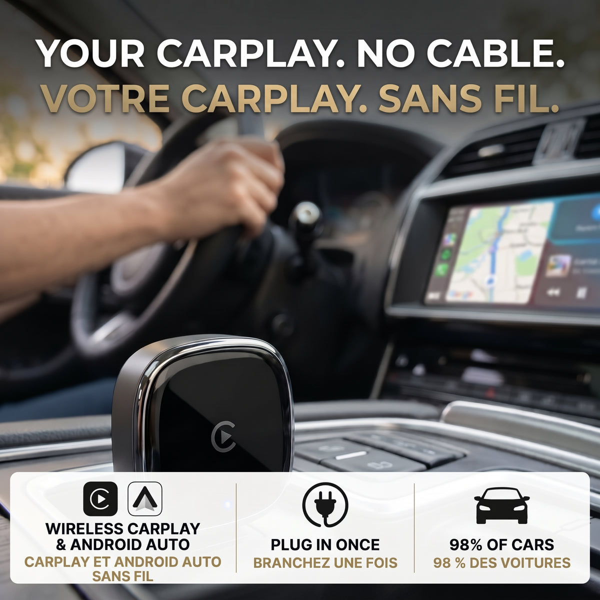 Bigly Brothers Wireless CarPlay & Android Auto Adapter Converts Built-In Wired CarPlay/Android Auto to Wireless (Compatible with 98% of Cars), Voice Control, Small Size, Plug & Play