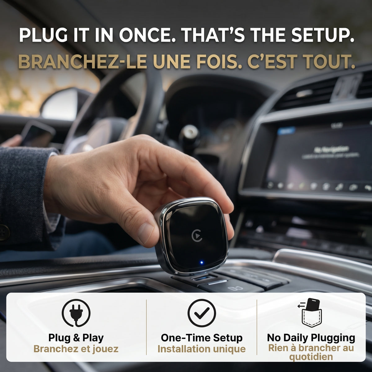 Bigly Brothers Wireless CarPlay & Android Auto Adapter Converts Built-In Wired CarPlay/Android Auto to Wireless (Compatible with 98% of Cars), Voice Control, Small Size, Plug & Play