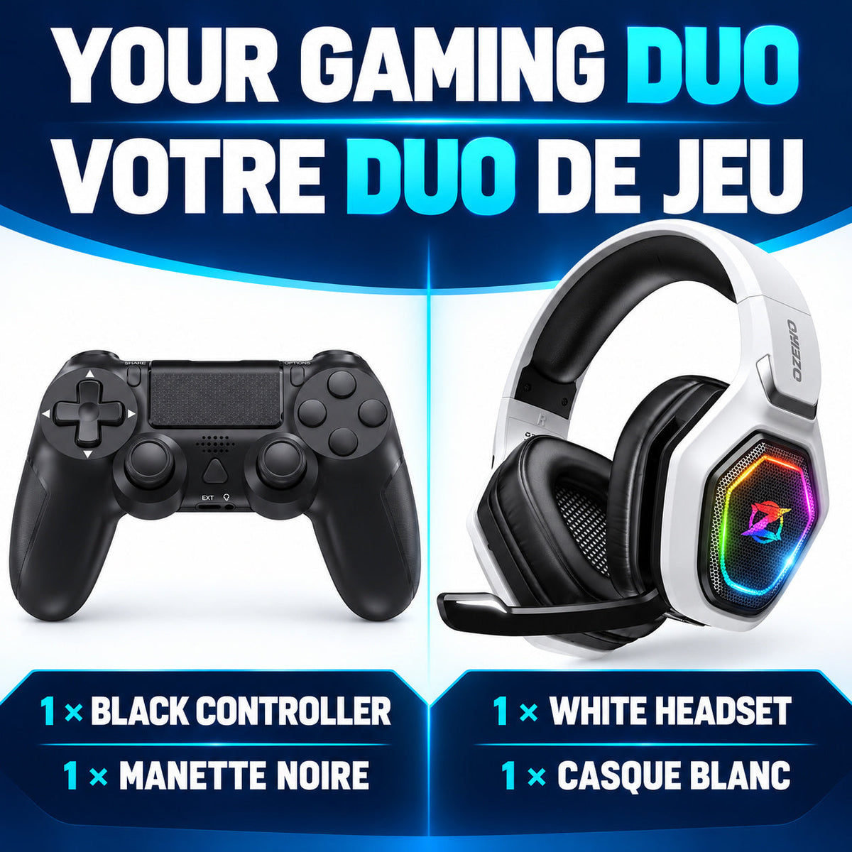 Strike Wireless Controller + Wireless Gaming Headset Gift Set — PS4/PC Controller (Dual Vibration, Touchpad, Micro-USB) + Headset for PS5/PS4/Switch/PC