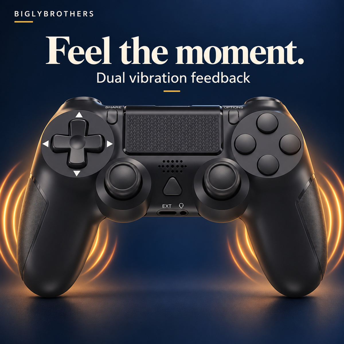 Bigly Brothers Strike Wireless Controller for PS4/PC – Dual Vibration, Six-Axis Motion Sensing, Touchpad, Built-in Speaker, 3.5mm Headset Jack, 800mAh Rechargeable Battery – Black