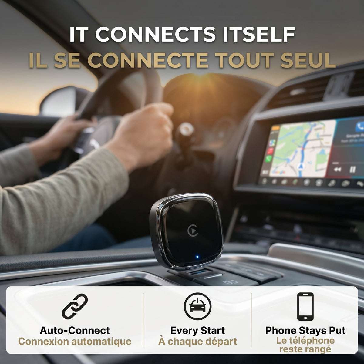 Bigly Brothers Wireless CarPlay & Android Auto Adapter Converts Built-In Wired CarPlay/Android Auto to Wireless (Compatible with 98% of Cars), Voice Control, Small Size, Plug & Play