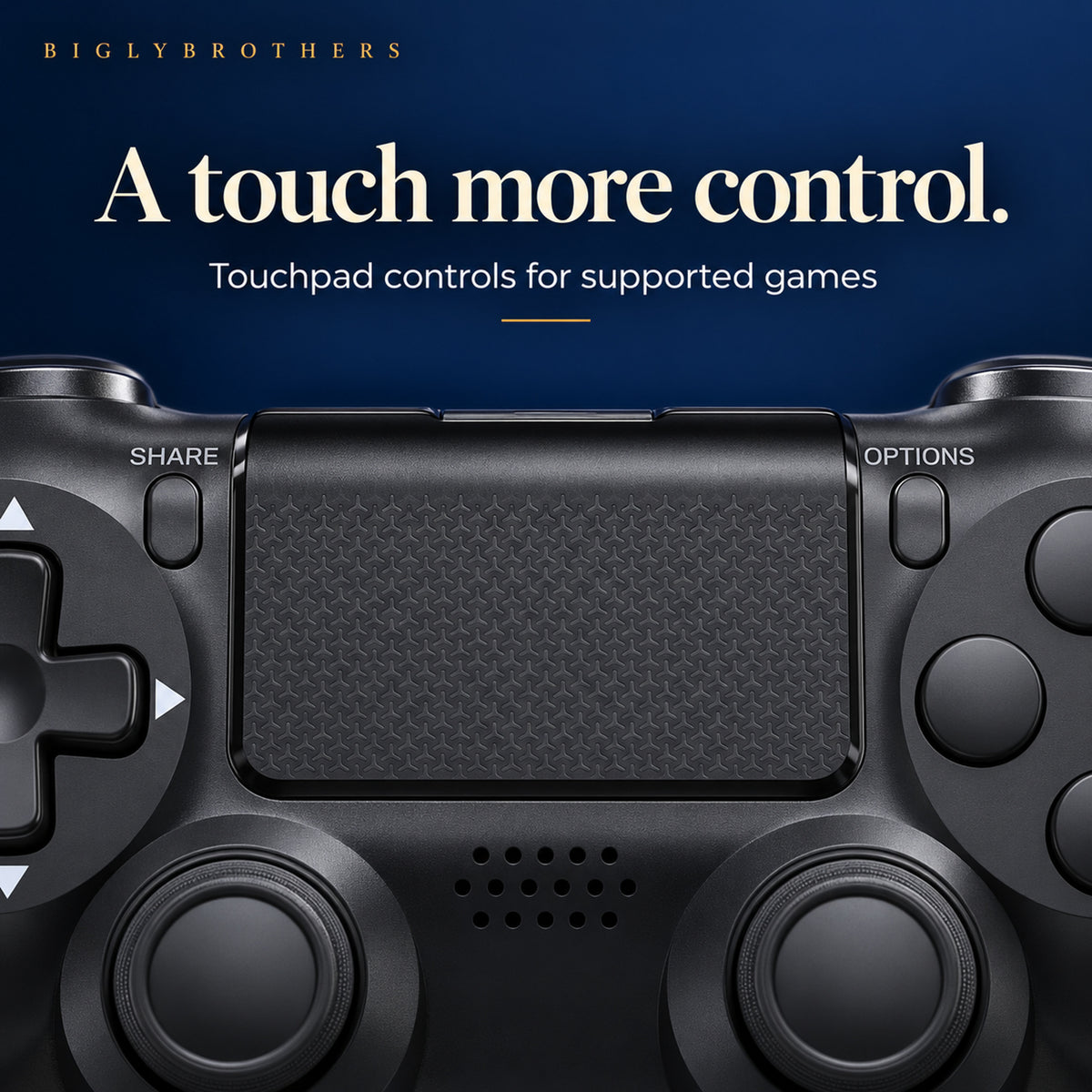 Bigly Brothers Strike Wireless Controller for PS4/PC – Dual Vibration, Six-Axis Motion Sensing, Touchpad, Built-in Speaker, 3.5mm Headset Jack, 800mAh Rechargeable Battery – Black