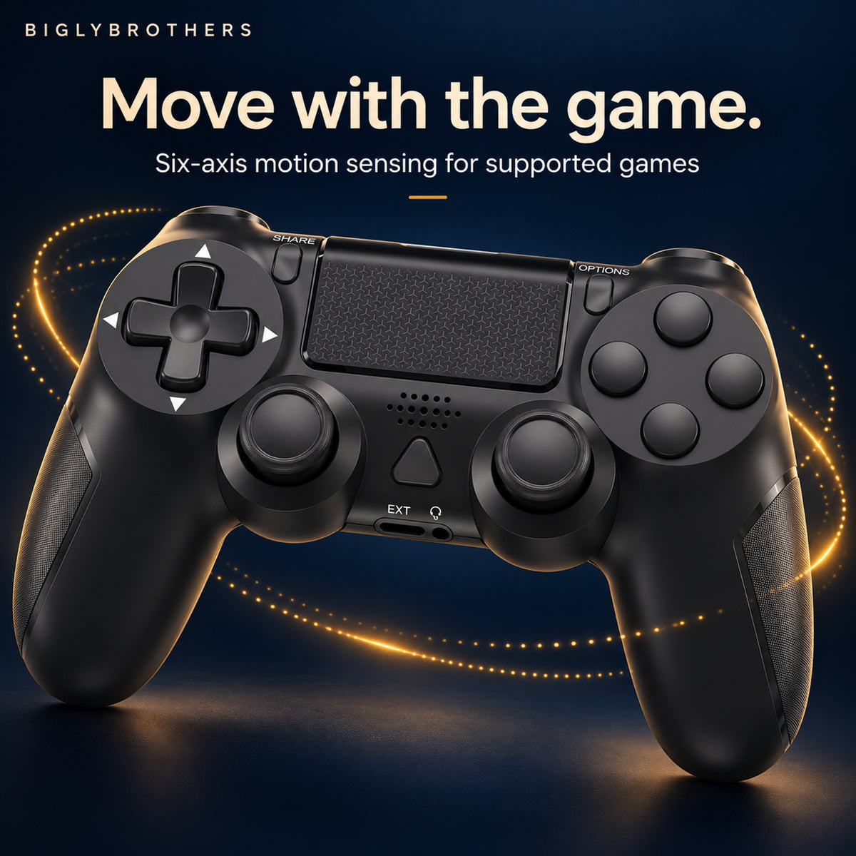Bigly Brothers Strike Wireless Controller for PS4/PC – Dual Vibration, Six-Axis Motion Sensing, Touchpad, Built-in Speaker, 3.5mm Headset Jack, 800mAh Rechargeable Battery – Black