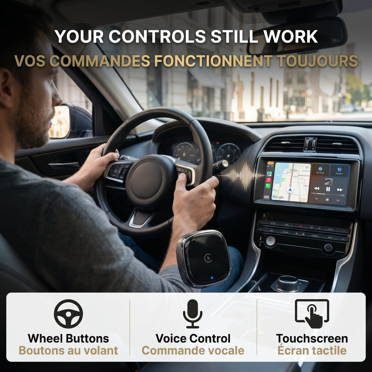 Bigly Brothers Wireless CarPlay & Android Auto Adapter Converts Built-In Wired CarPlay/Android Auto to Wireless (Compatible with 98% of Cars), Voice Control, Small Size, Plug & Play
