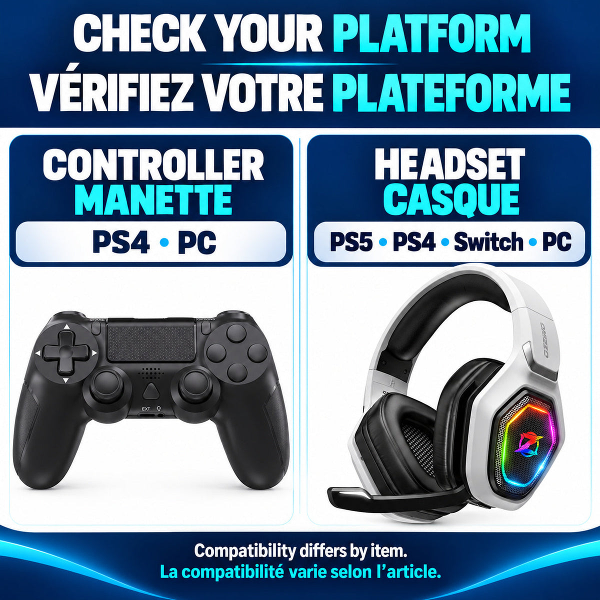 Strike Wireless Controller + Wireless Gaming Headset Gift Set — PS4/PC Controller (Dual Vibration, Touchpad, Micro-USB) + Headset for PS5/PS4/Switch/PC