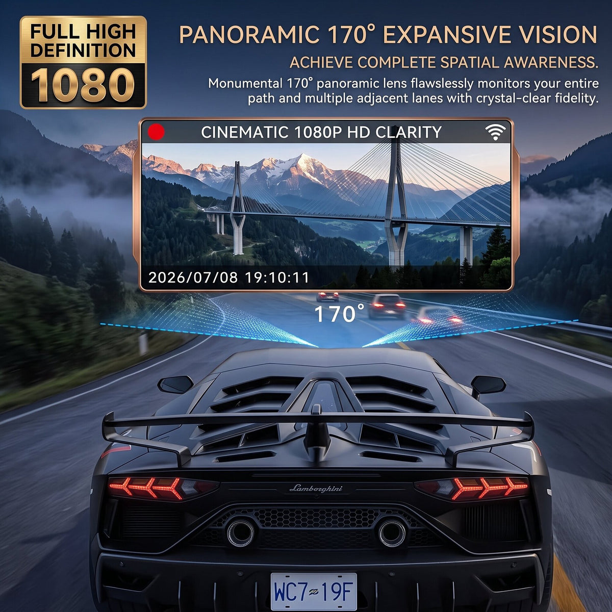 360° View 4-Channel Dash Cam, 64GB Card Included, 24H Parking Mode, Night Vision, G-Sensor, 5G WiFi & App Control, Front, Rear, Left & Right Dash Camera for Cars