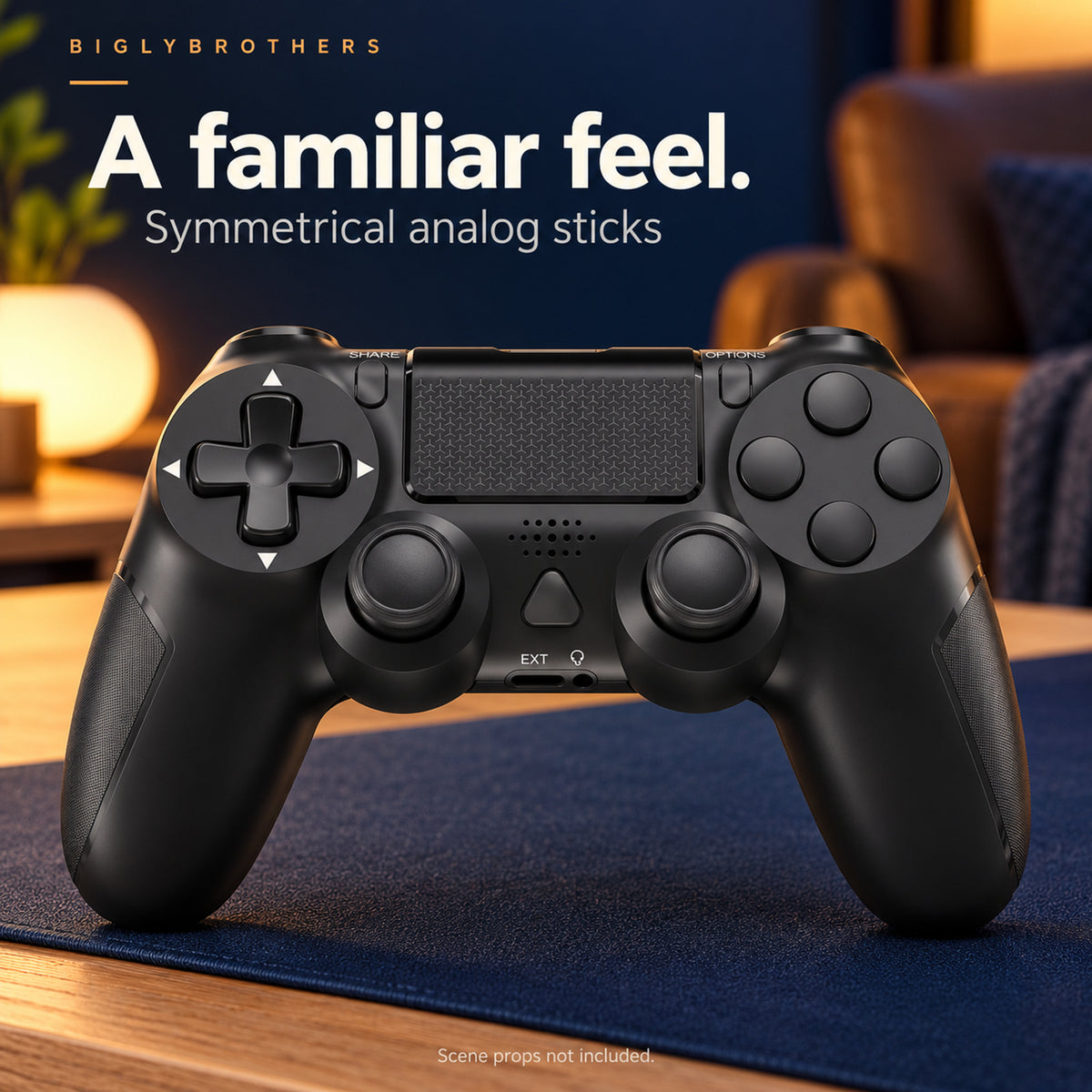 Bigly Brothers Strike Wireless Controller for PS4/PC – Dual Vibration, Six-Axis Motion Sensing, Touchpad, Built-in Speaker, 3.5mm Headset Jack, 800mAh Rechargeable Battery – Black