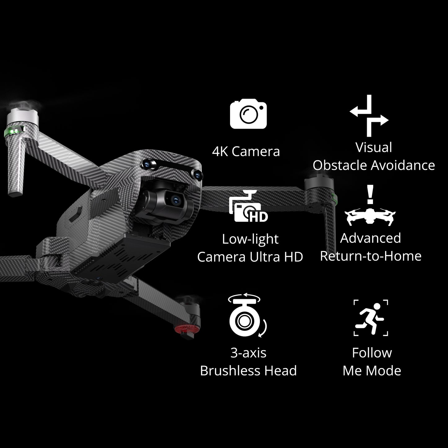 REFURBISHED: The Bigly Brothers GD96 Midnight Alpha Ultra HD, Built-In Binocular Long Range Obstacle Avoidance Drone with Carrying Case, 30-Mins Flight Time, 5km Range, 3-Axis Gimbal, GPS System, Follow Me Mode
