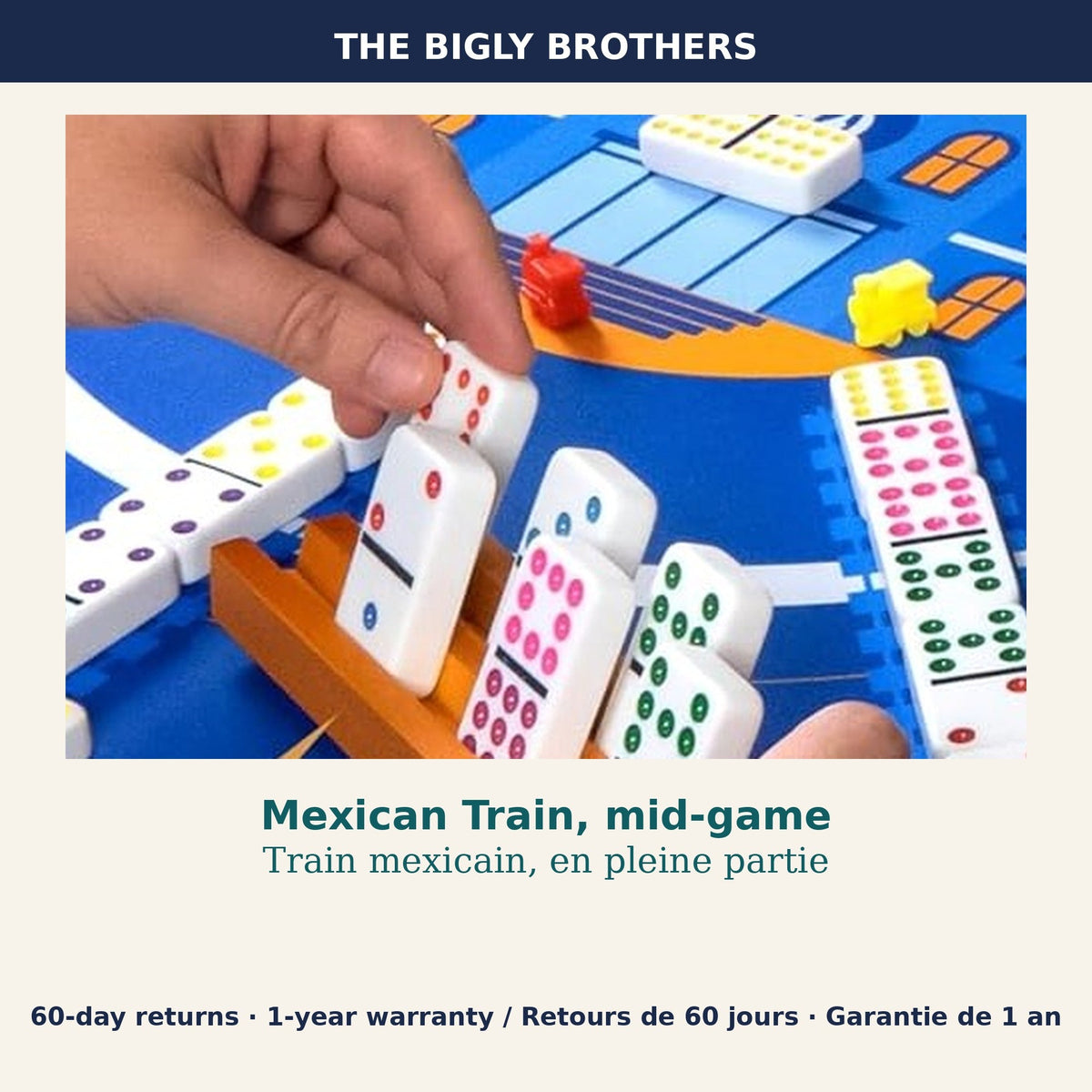 Family Game Night Kit — Mexican Train Dominoes Double-12 Set in Aluminum Case (91 Tiles) plus 7-in-1 Wooden Board Game Set with 3 Slide-Out Boards
