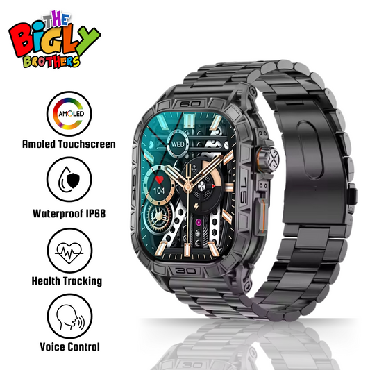 The Bigly Brothers All-in-1 Smart Watch, Mens Watch Amoled Display with Call/Text, Blood Pressure, Heart Rate, Oxygen Level Monitor, Sleep Tracker, 110+ Sport Modes, IP68 Waterproof