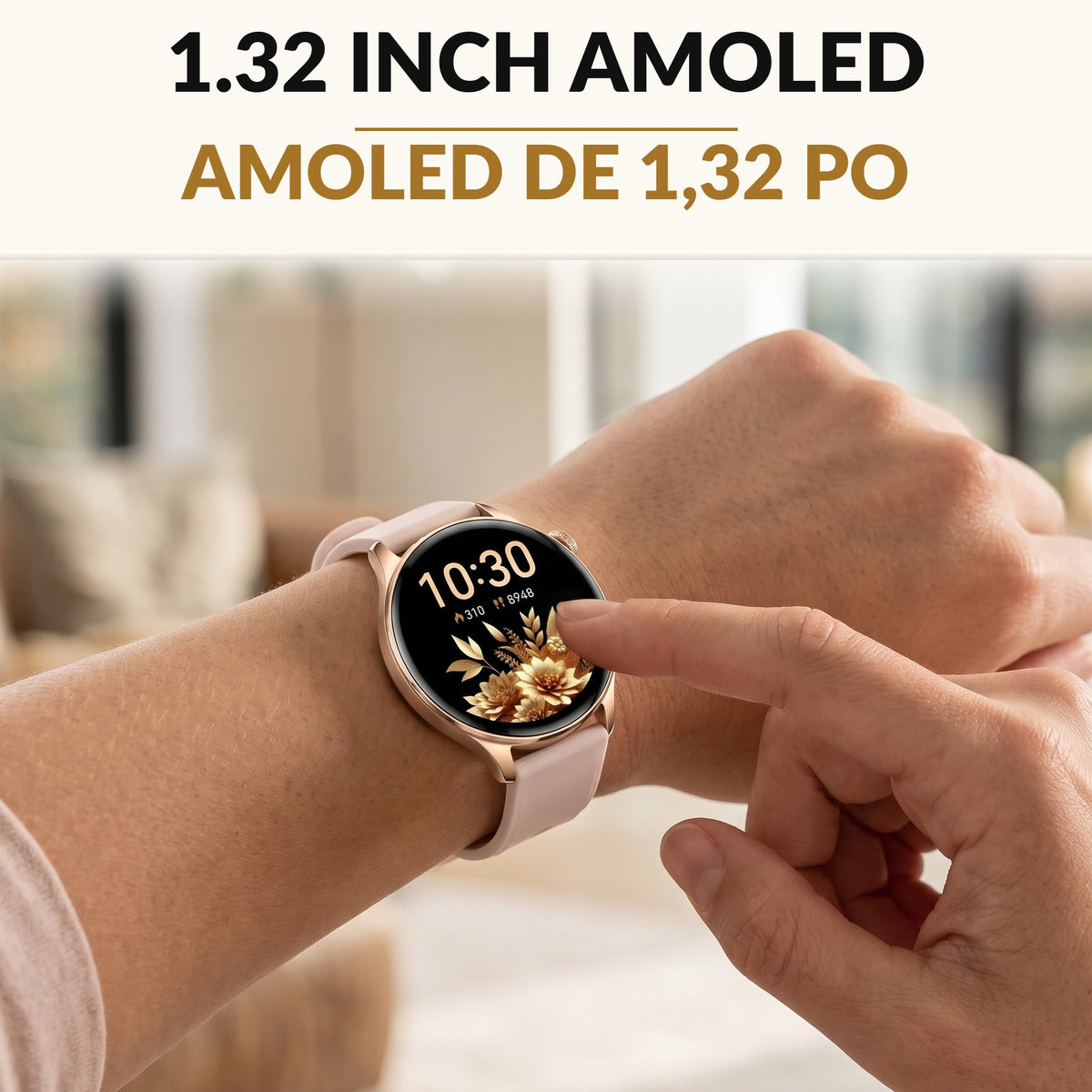 Women's Smart Watch Answer and Make Calls 1.32 Inch AMOLED Round Pink Gold Fitness Tracker Heart Rate Blood Oxygen Sleep 110 Sport Modes 3ATM