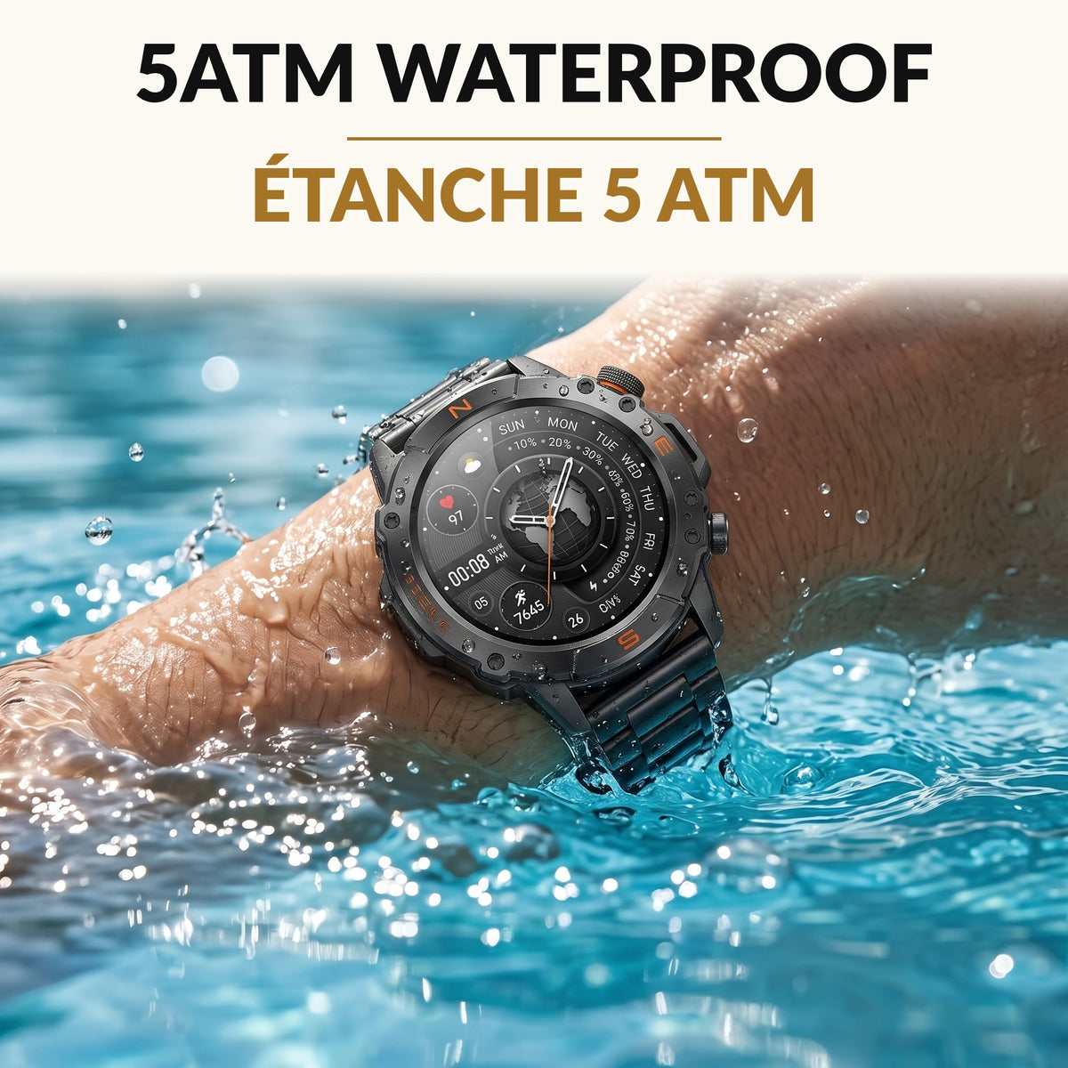 Rugged Smart Watch for Men 1.43 Inch AMOLED Always On Display 5ATM Waterproof 178 Sport Modes Bluetooth Calling 15 Day Battery with 2 Bands
