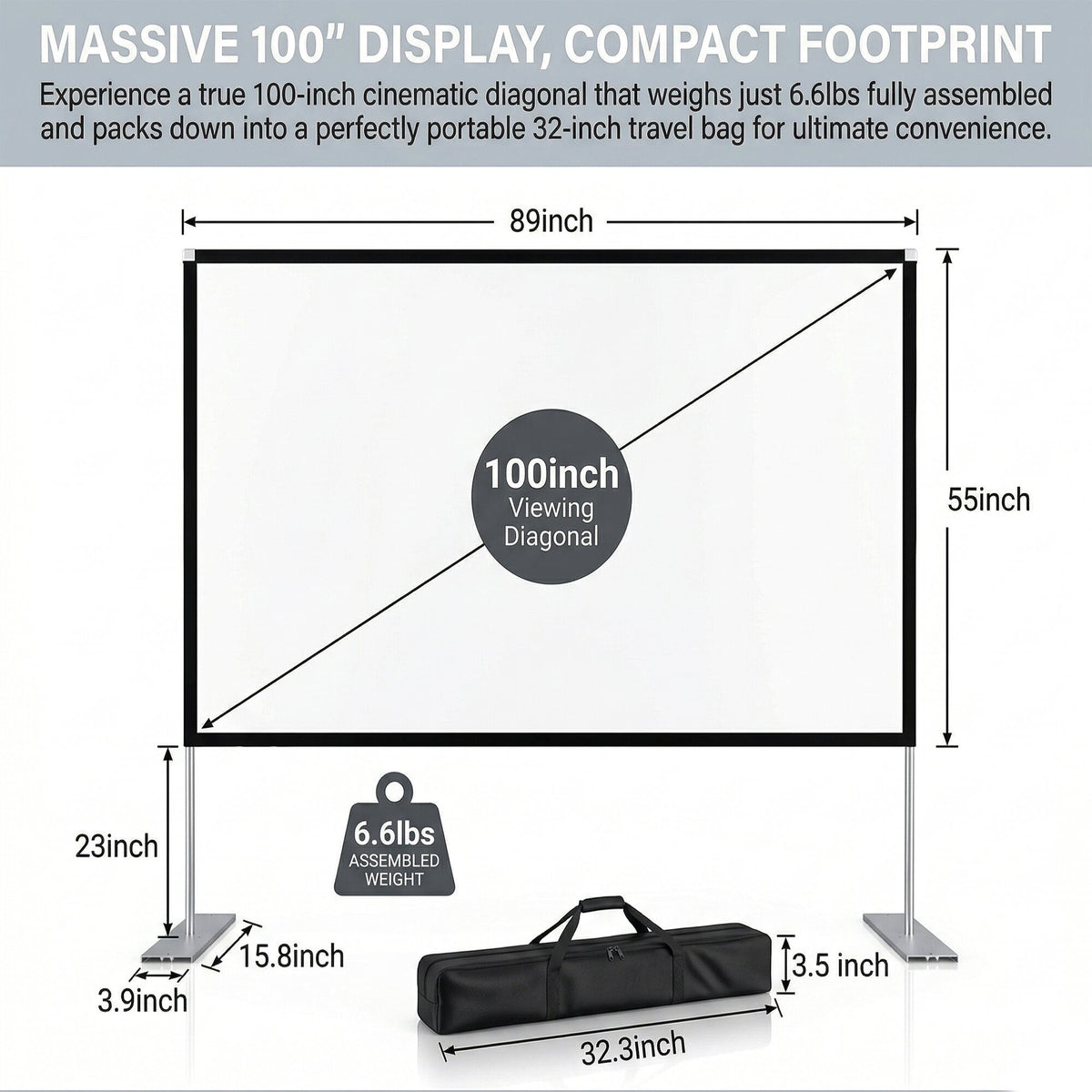 Projector screen with stand dimensions diagram