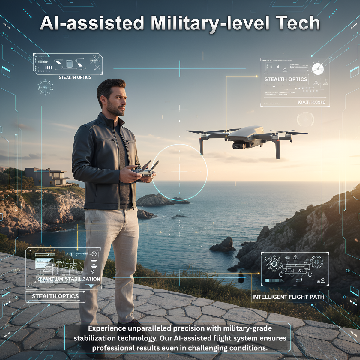 Walker Air Midnight Commando Elite FPV Drone, FPV Goggles, 2 Batteries, 2 Remote Controllers, Voice Commands, 48MP Camera, One Key Return Home, Below 249g, Designed in Canada