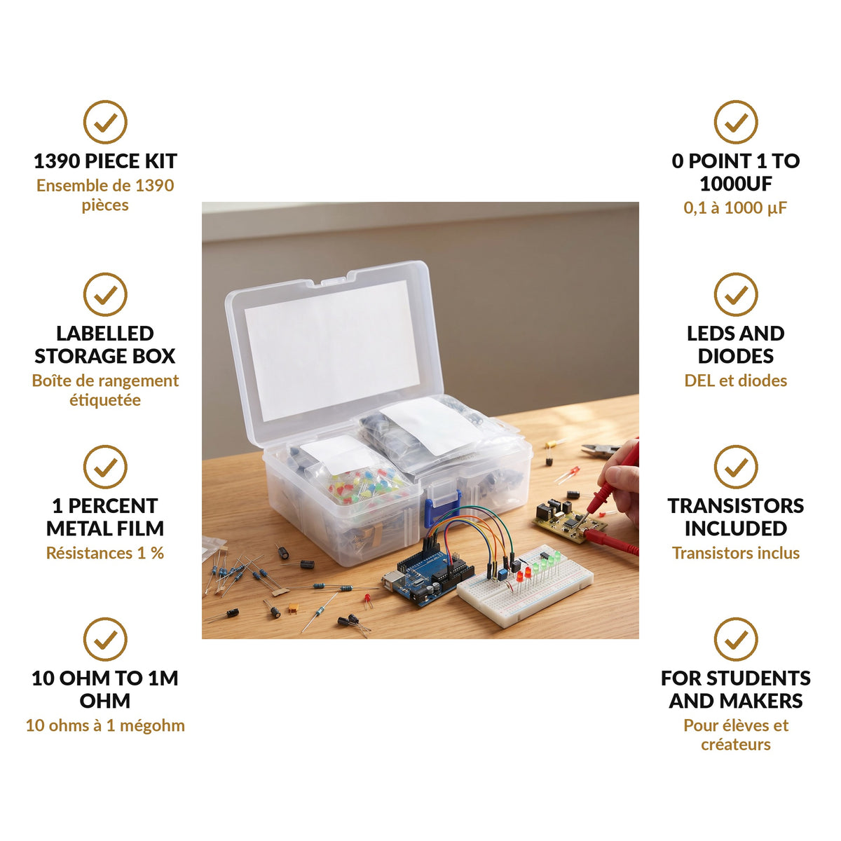 1390-Piece Electronic Components Kit