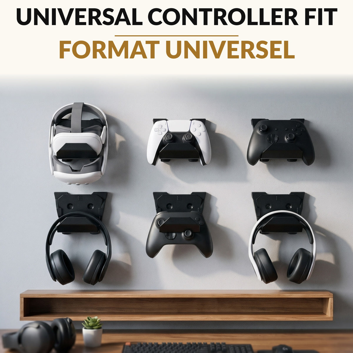 Controller and Headset Wall Mount 6 Pack Black Universal Game Controller Holder Stand with Adhesive and Screw Install Space Saving Gaming Room Storage