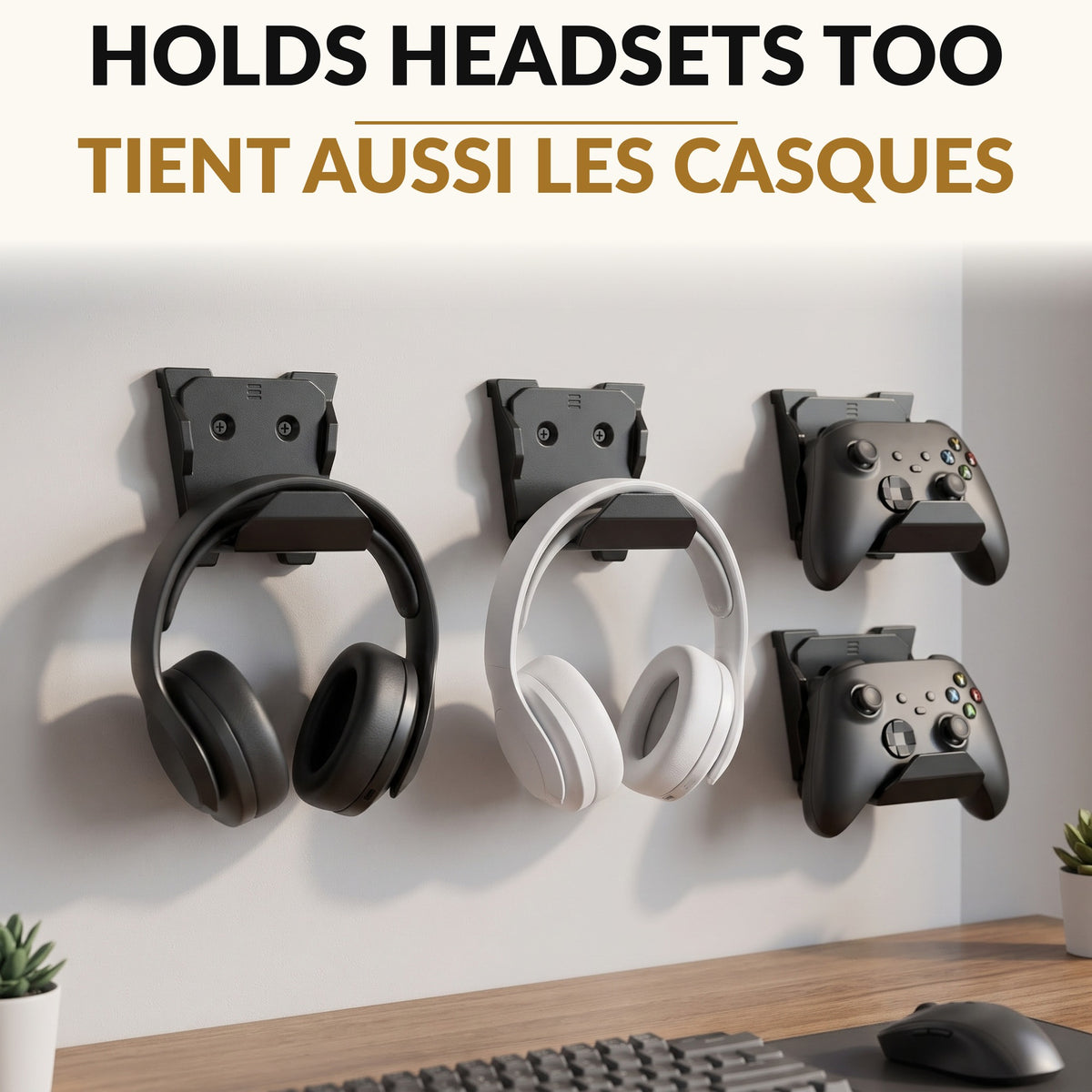 Controller and Headset Wall Mount 6 Pack Black Universal Game Controller Holder Stand with Adhesive and Screw Install Space Saving Gaming Room Storage