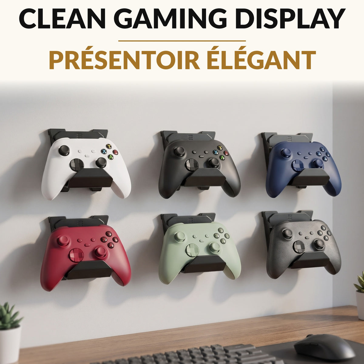 Controller and Headset Wall Mount 6 Pack Black Universal Game Controller Holder Stand with Adhesive and Screw Install Space Saving Gaming Room Storage