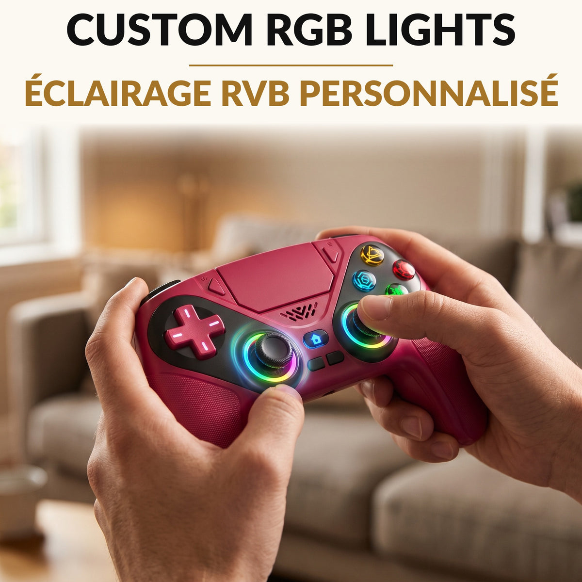 PS5 Wireless Controller — LED Game Controller with Customizable RGB Lights, Dual Vibration, 6-Axis Gyro, Macro and Turbo, Built-In Speaker and 3.5mm Audio Jack for PS5 and PC