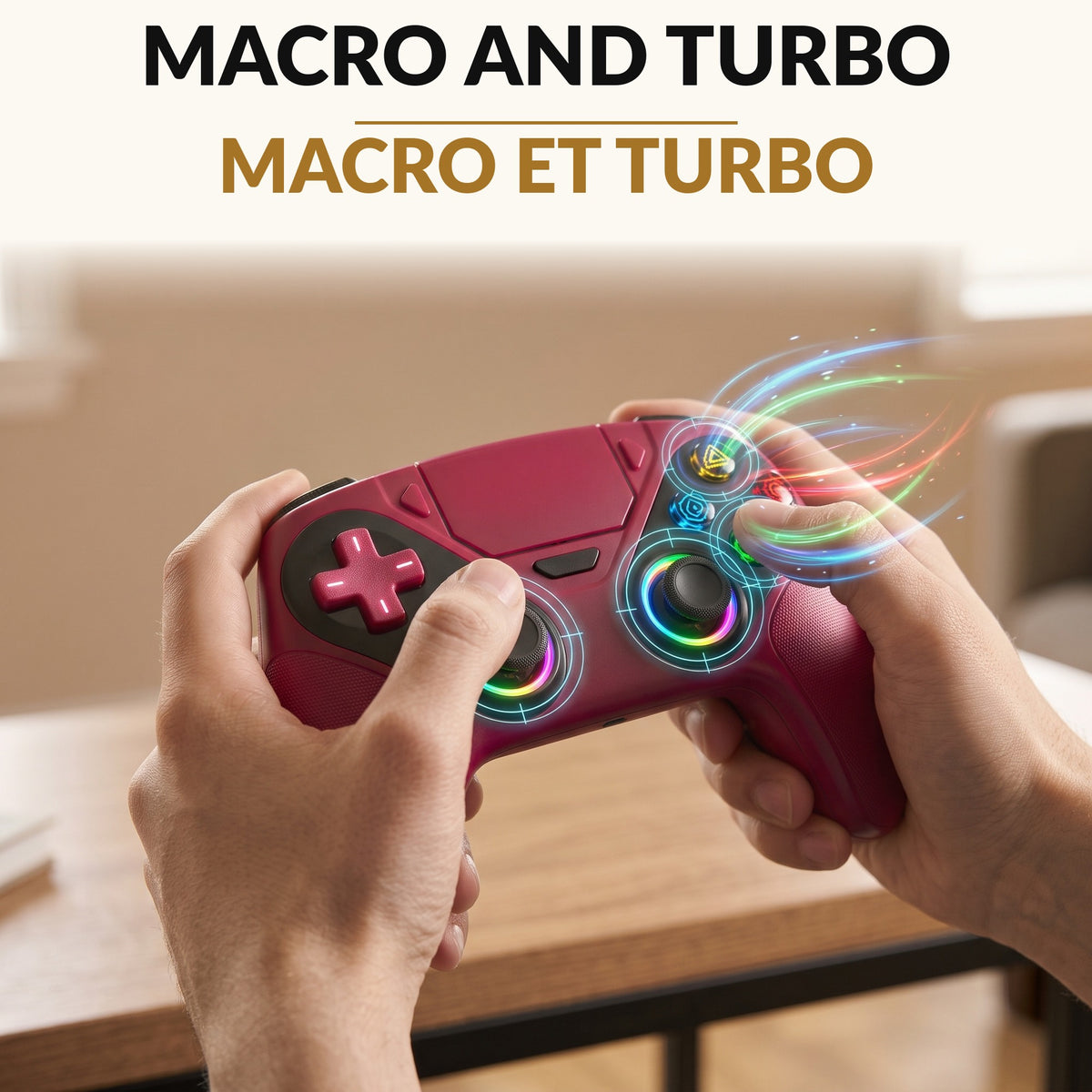 PS5 Wireless Controller — LED Game Controller with Customizable RGB Lights, Dual Vibration, 6-Axis Gyro, Macro and Turbo, Built-In Speaker and 3.5mm Audio Jack for PS5 and PC