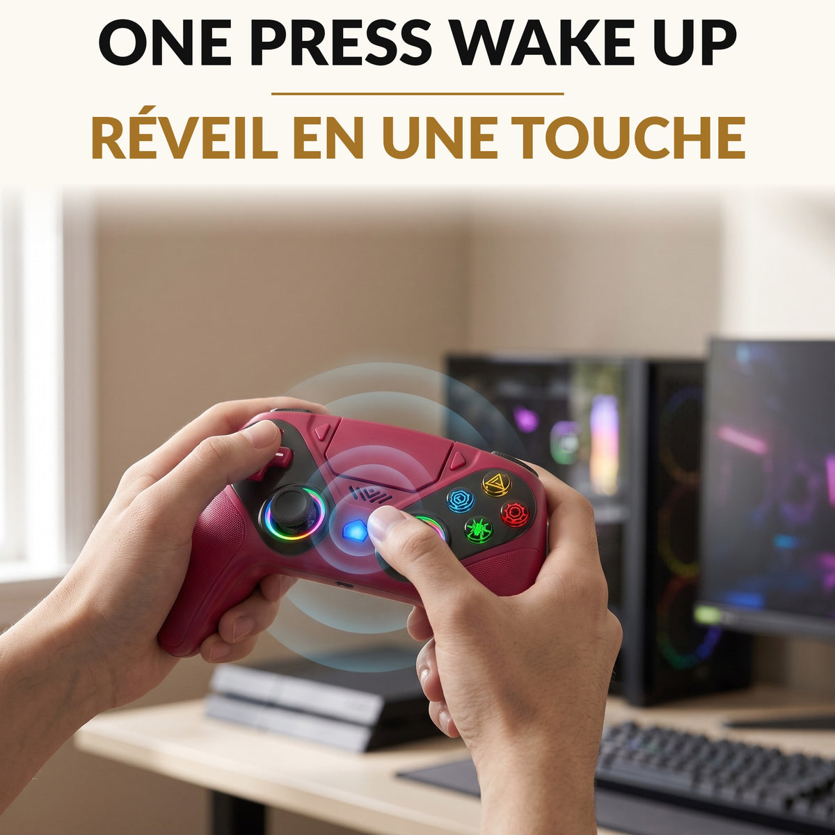 PS5 Wireless Controller — LED Game Controller with Customizable RGB Lights, Dual Vibration, 6-Axis Gyro, Macro and Turbo, Built-In Speaker and 3.5mm Audio Jack for PS5 and PC