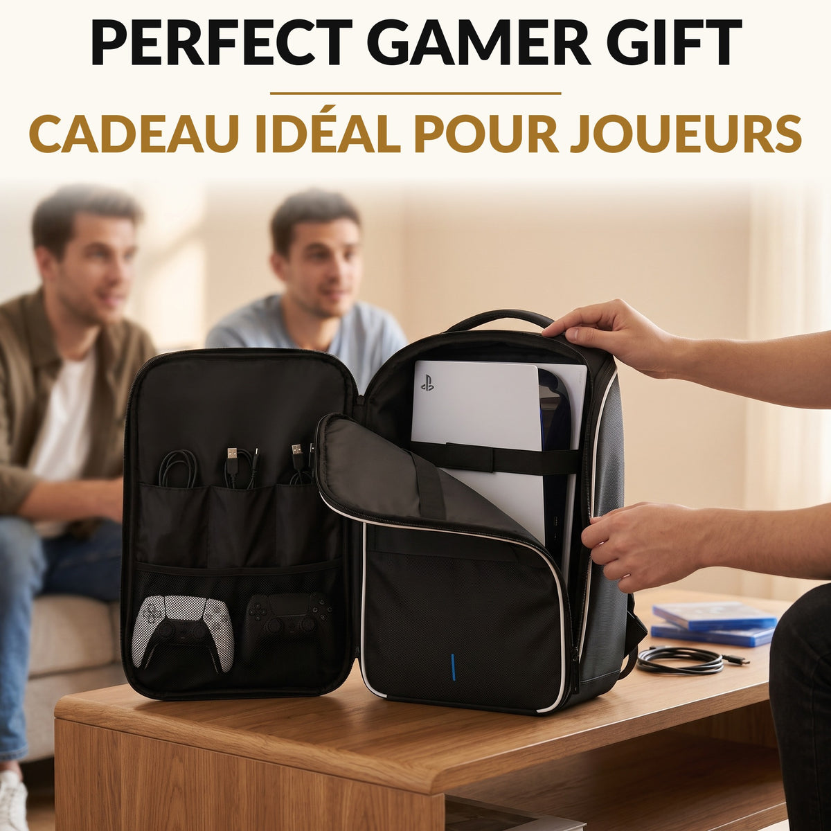 Game Console Travel Backpack with Padded Full Protection Compartment Fits Console Two Controllers Laptop Handheld and Games Water Resistant Carrying Bag