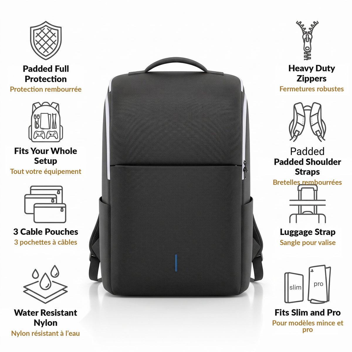 Game Console Travel Backpack with Padded Full Protection Compartment Fits Console Two Controllers Laptop Handheld and Games Water Resistant Carrying Bag