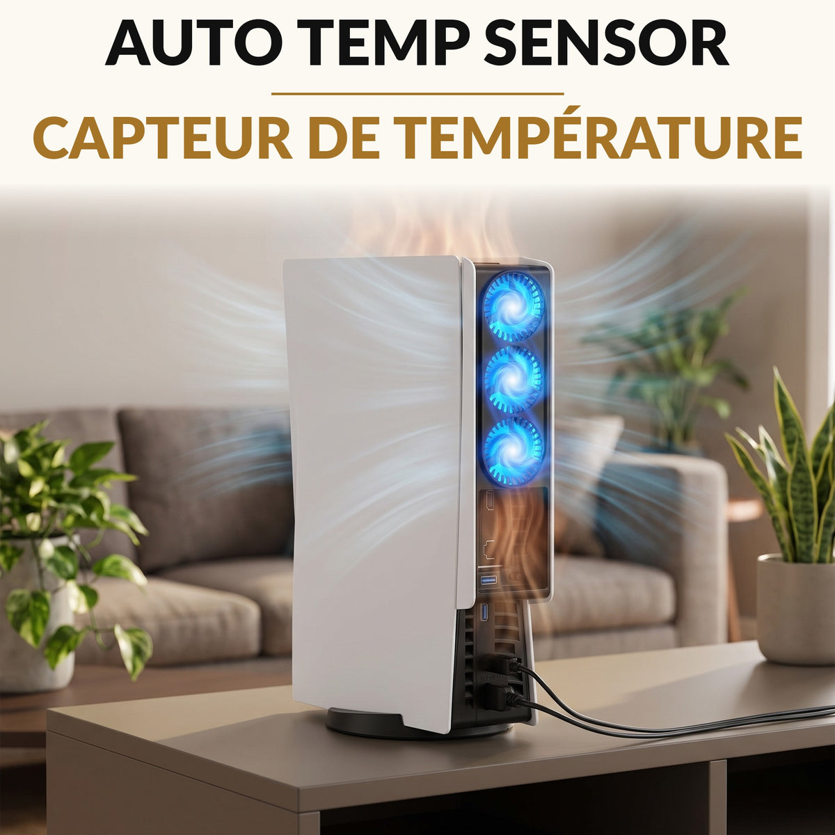 Quiet Cooling Fan for Slim Game Console with 3 Fans Auto Temperature Sensor Blue LED Light 2 Speeds and Extra USB Port for Disc and Digital Editions