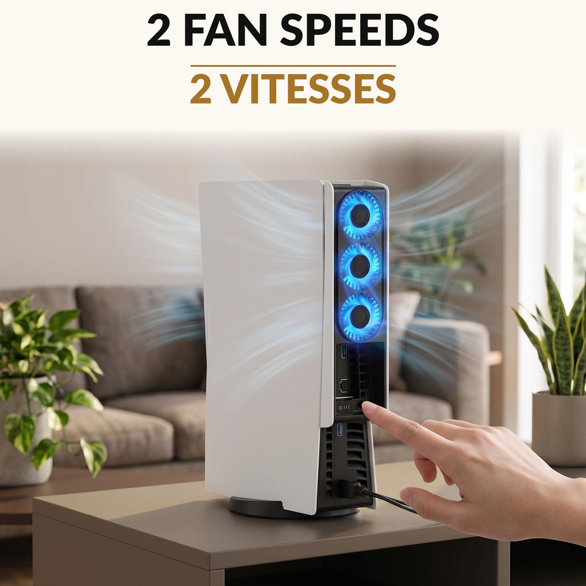 Quiet Cooling Fan for Slim Game Console with 3 Fans Auto Temperature Sensor Blue LED Light 2 Speeds and Extra USB Port for Disc and Digital Editions