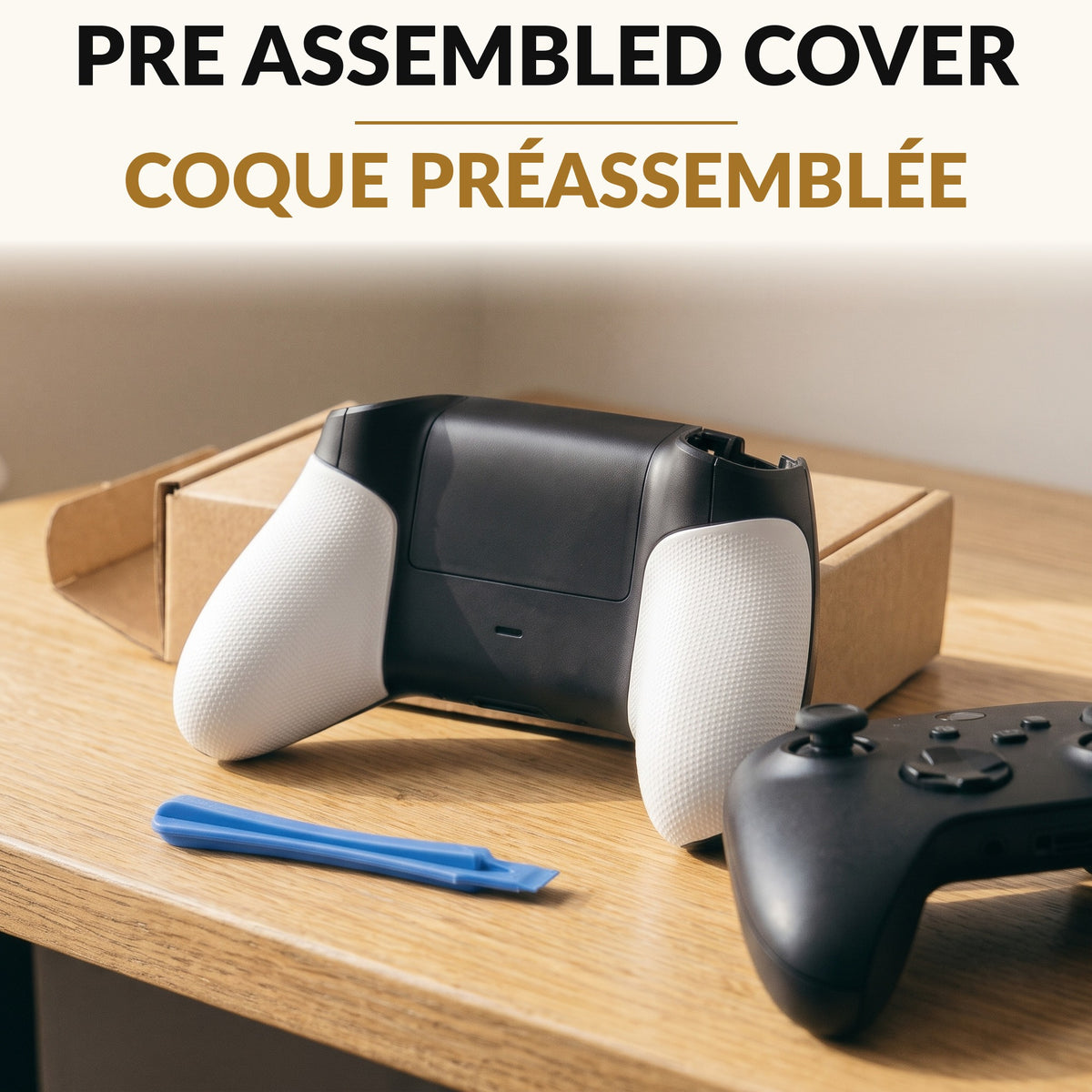 Replacement Back Shell Cover for Pro Edition Controller White with Soft Rubber Grip Snap On Install Opening Tool Included Fixes Peeling and Yellowing