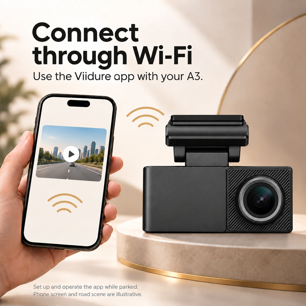 A3 Wi-Fi and Viidure app support with illustrative phone screen