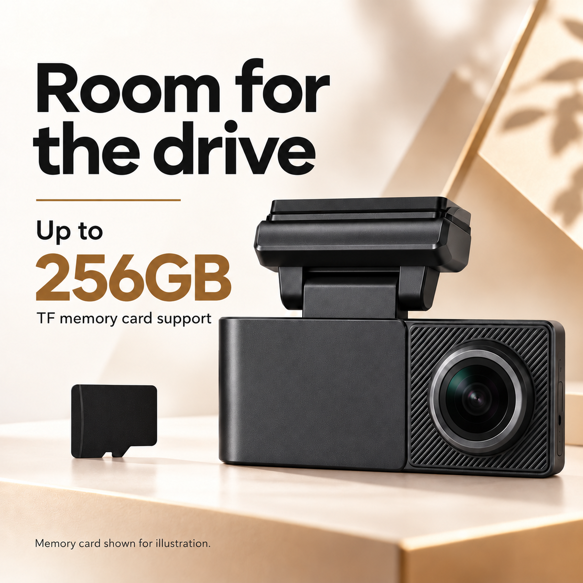 A3 supports compatible TF memory cards up to 256GB; card is illustrative