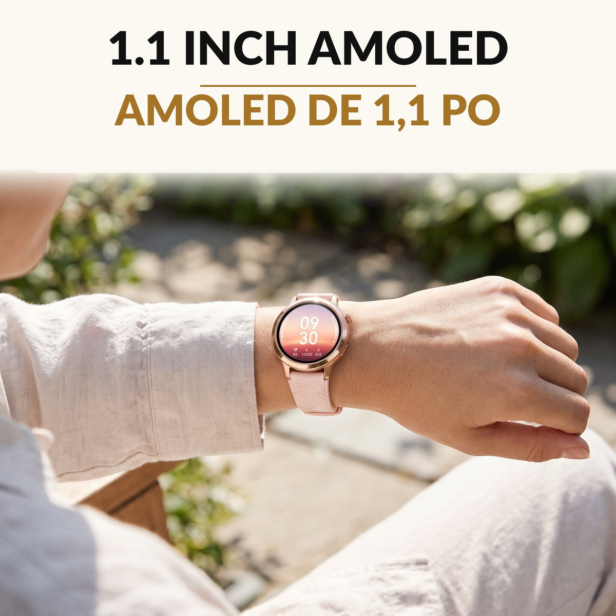 Slim Women's Smart Watch 1.1 Inch AMOLED Small Round Fitness Tracker 24 Hour Heart Rate Sleep Stages Cycle Tracking 120 Sport Modes 10 Day Battery