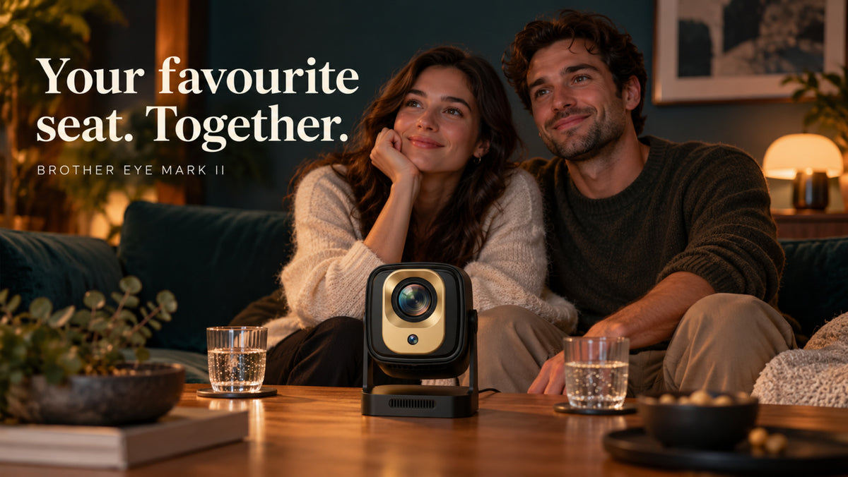 Brother Eye Mark II black and gold projector — Your favourite seat. Together.