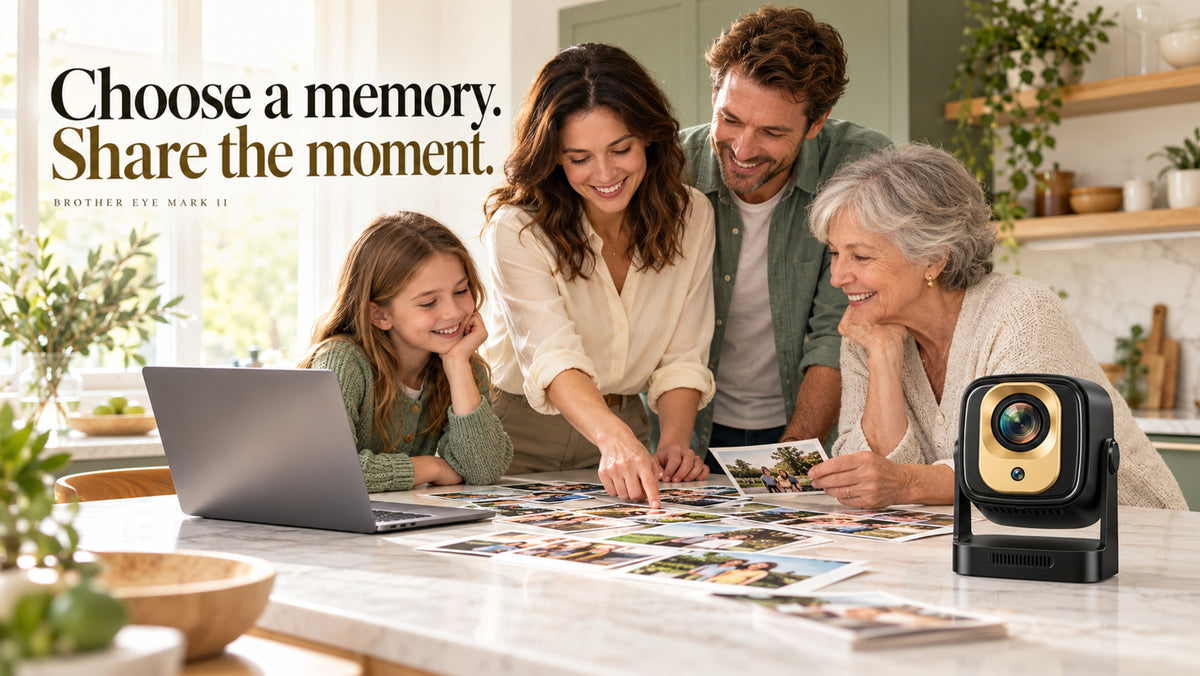 Brother Eye Mark II black and gold projector — Choose a memory. Share the moment.