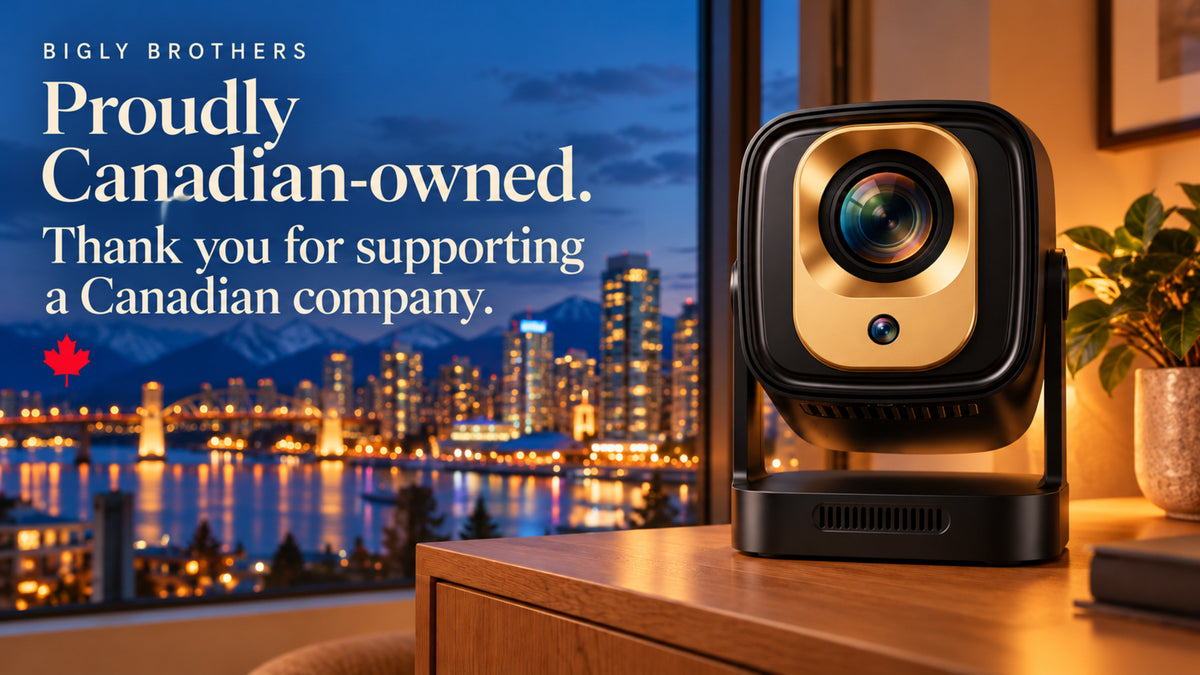 Brother Eye Mark II black and gold projector — Proudly Canadian-owned. Thank you for supporting a Canadian company.
