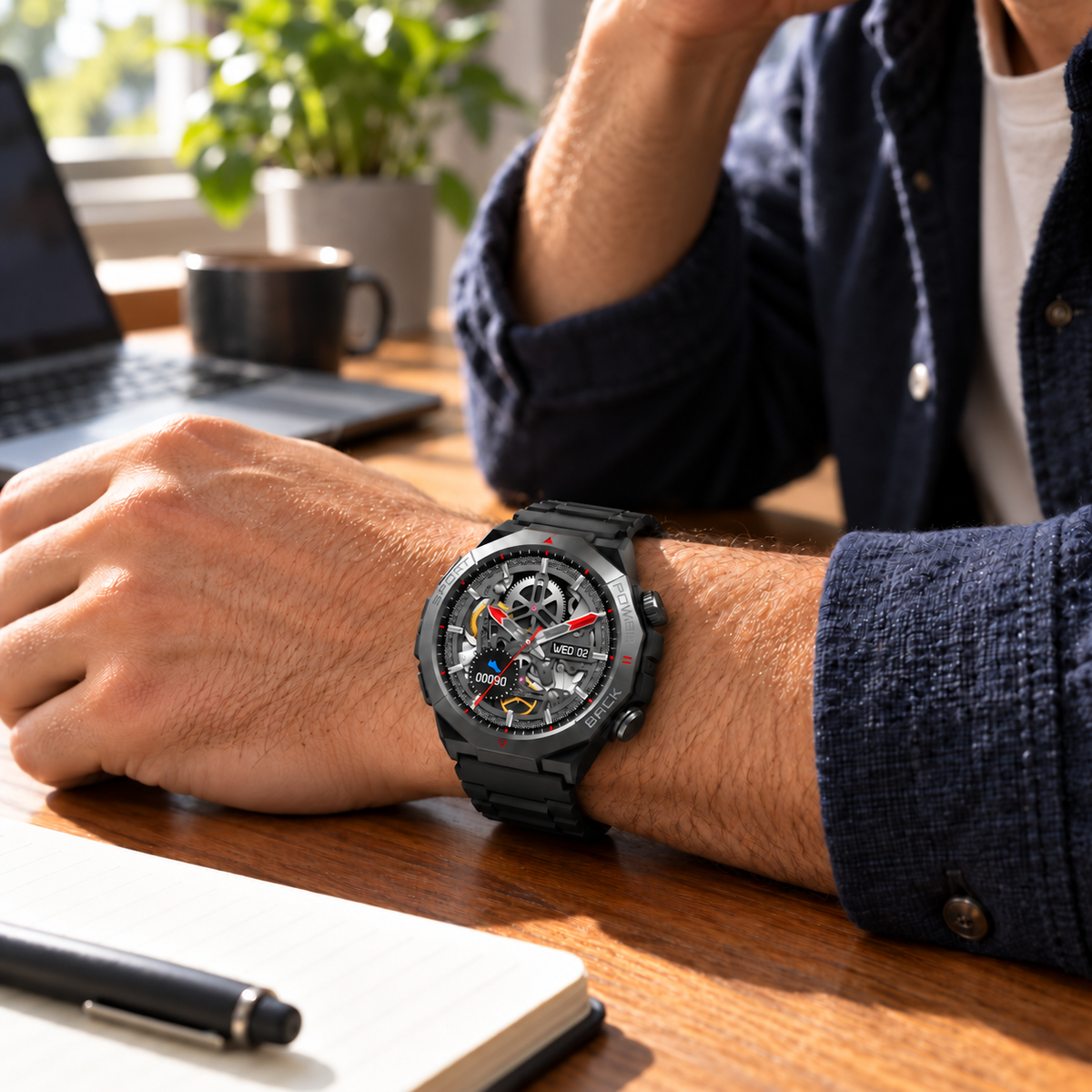 Divine Insight smartwatch worn at a work desk