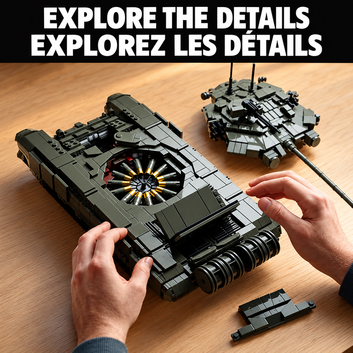 Modern Main Battle Tank Building Set for Adults - 2,083 Pieces, Detailed Interior with Removable Panels, Display Model