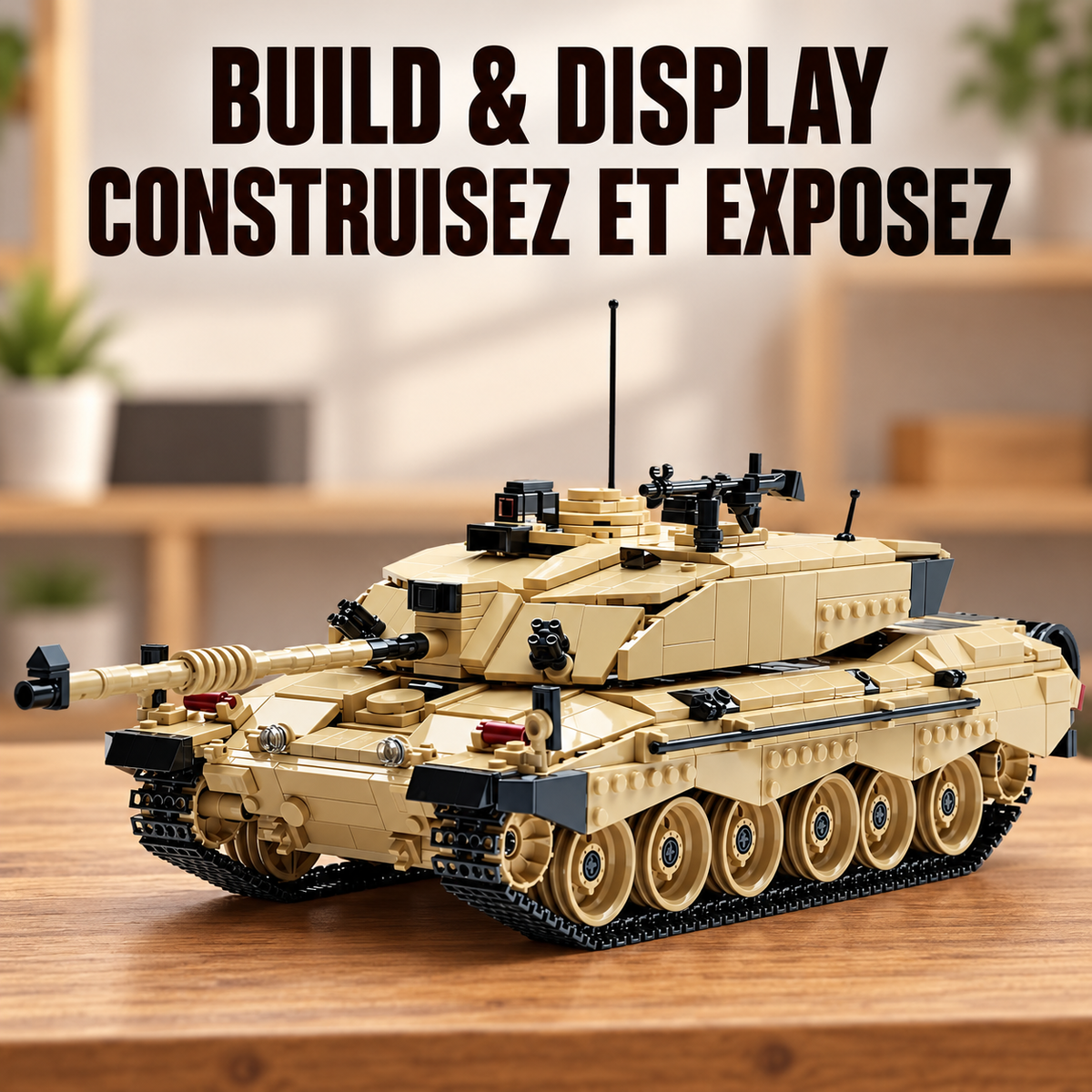 Desert Main Battle Tank Building Set for Adults - 1,761 Pieces, Removable Hatches with Detailed Interior, Display Model