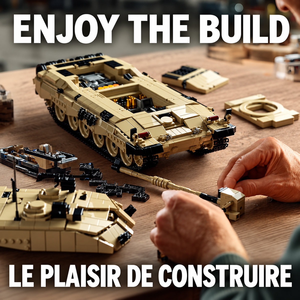 Desert Main Battle Tank Building Set for Adults - 1,761 Pieces, Removable Hatches with Detailed Interior, Display Model