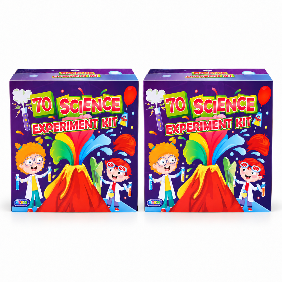 Bigly Brothers 2-Pack Kids Science Lab Kit — 70 Fun Experiments, Volcano Eruption, STEM Learning Set with Illustrated Guide