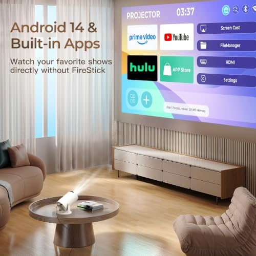 Bigly Brothers Mark I Lite Projector – White, 300 ANSI, WiFi 6, Built-in Apps