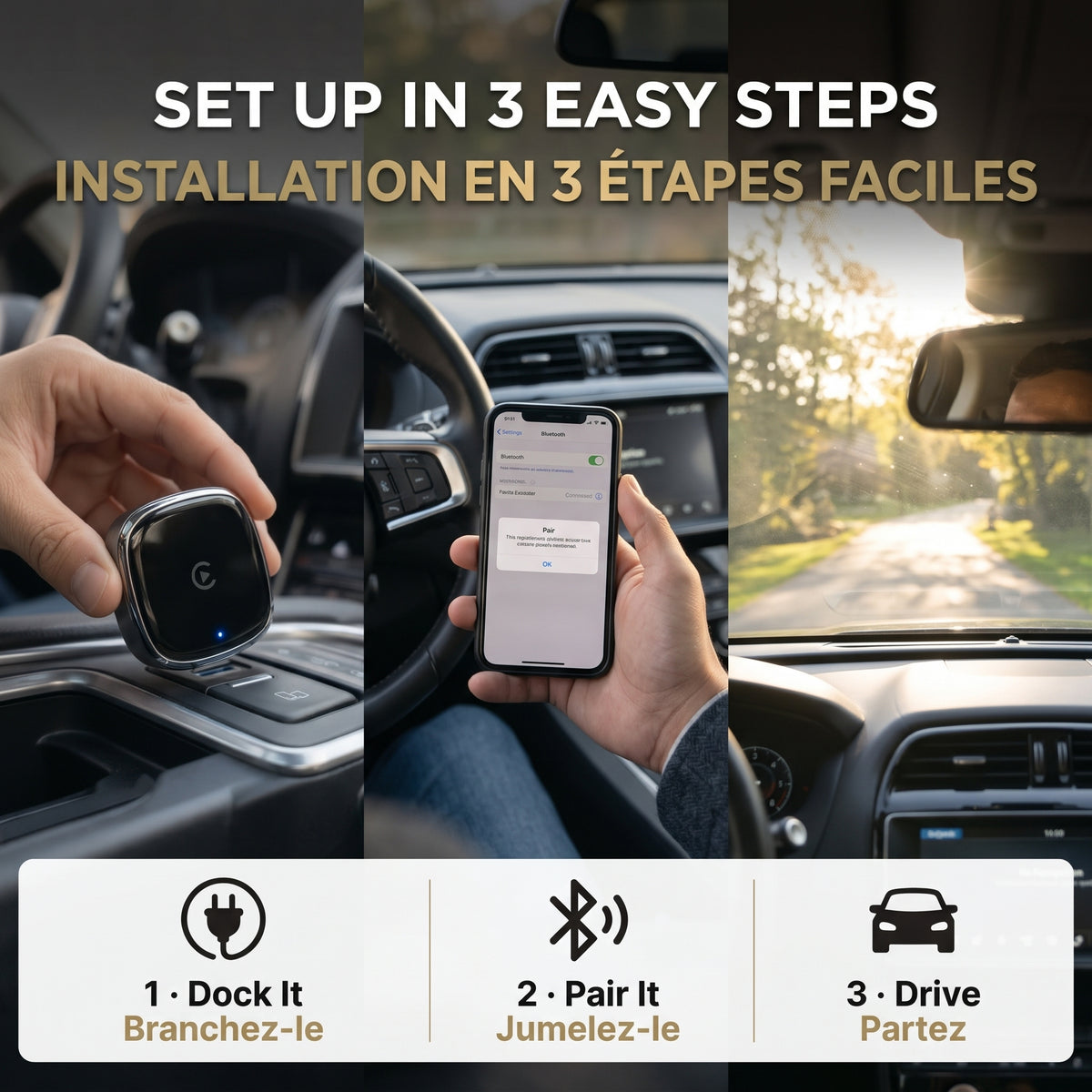 Bigly Brothers Wireless CarPlay & Android Auto Adapter Converts Built-In Wired CarPlay/Android Auto to Wireless (Compatible with 98% of Cars), Voice Control, Small Size, Plug & Play