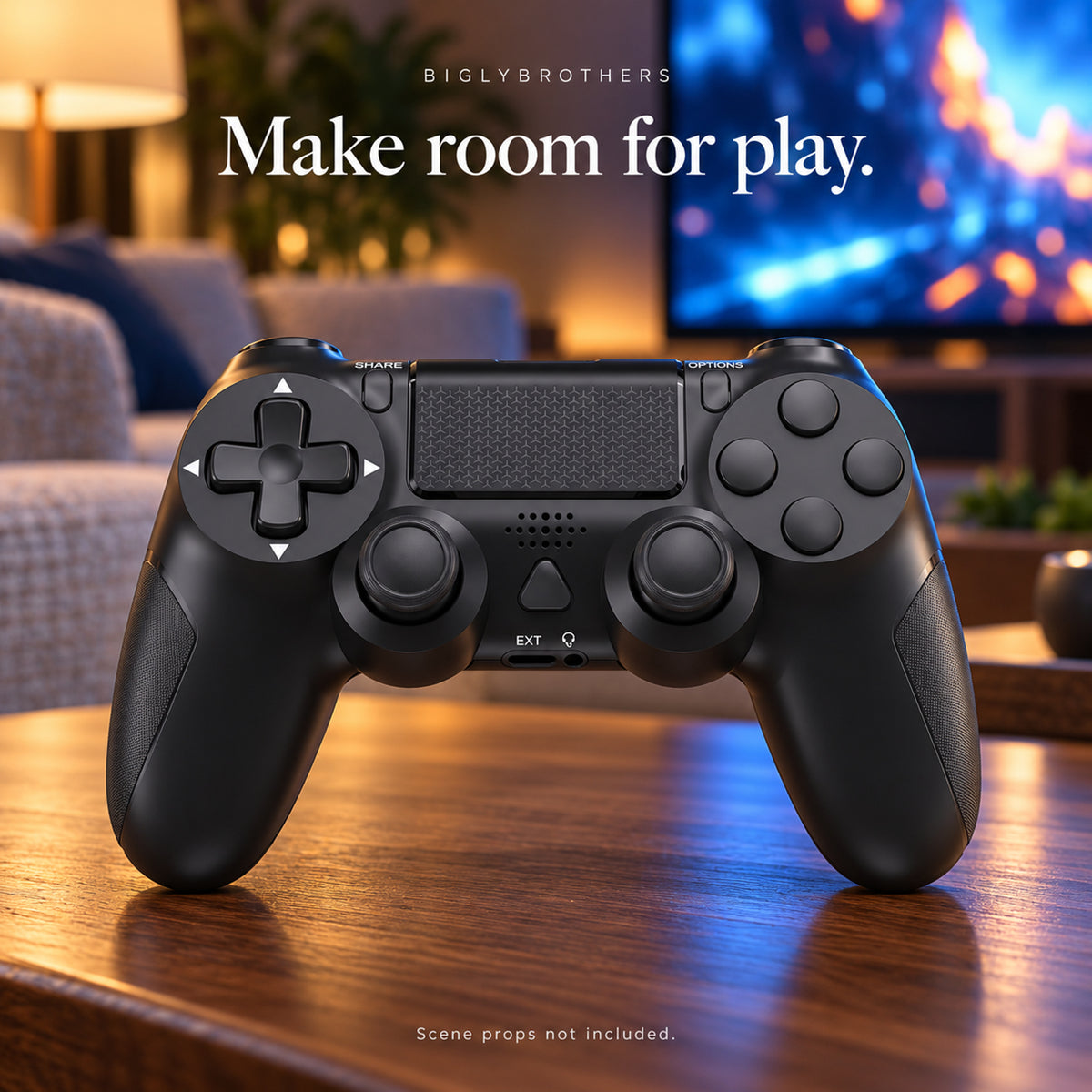 Bigly Brothers Strike Wireless Controller for PS4/PC – Dual Vibration, Six-Axis Motion Sensing, Touchpad, Built-in Speaker, 3.5mm Headset Jack, 800mAh Rechargeable Battery – Black