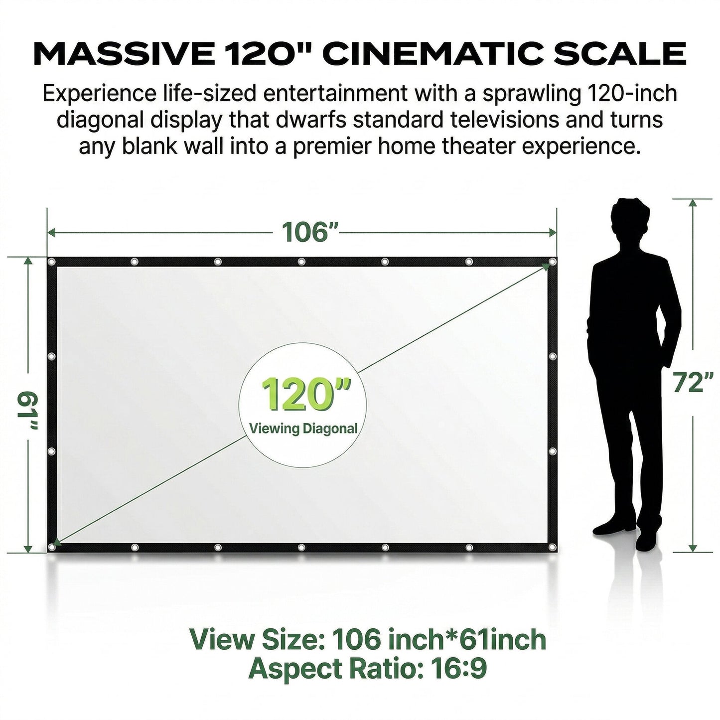 100-inch Projector Screen, Double-Sided Washable Indoor/Outdoor 16:9 Wall Mount Screen, Foldable Anti-Crease Portable Projector Screen for Home Theater, Gaming, Business, Weddings
