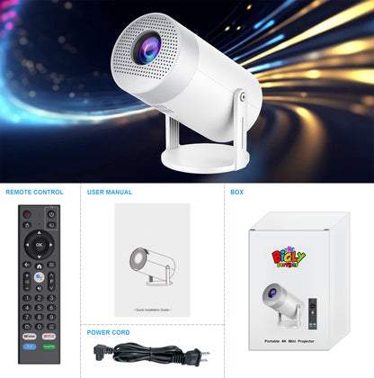 4K Mini Projector Bundle with 120" Wall Mount Screen - Complete Home Theater System