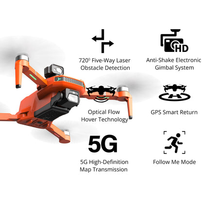 REFURBISHED: The Bigly Brothers E59 Mark III Delta Orange Superior Edition, 30-Min Flight Time, Obstacle Avoidance Drone with Camera, 720 Degrees of Obstacle Avoidance Drone with Carrying Case Below 249g