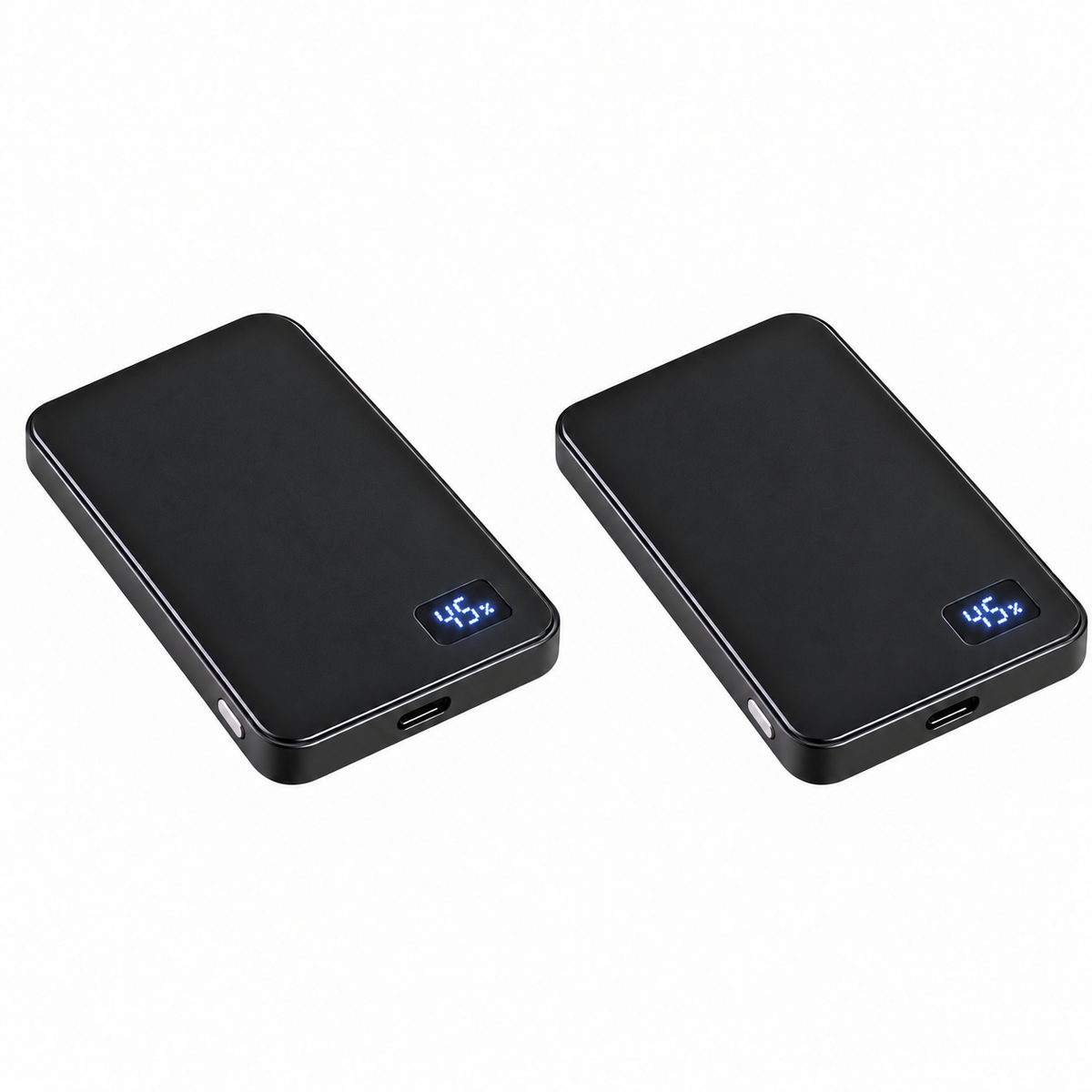 Two black Power Snap 10K power banks with digital charge displays, two-pack offer. Product only.