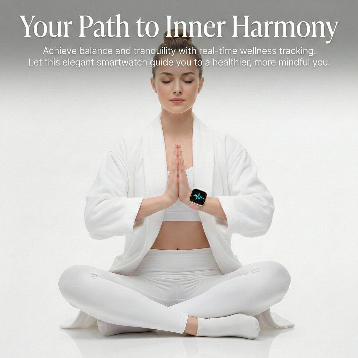 Woman meditating wearing the smart watch
