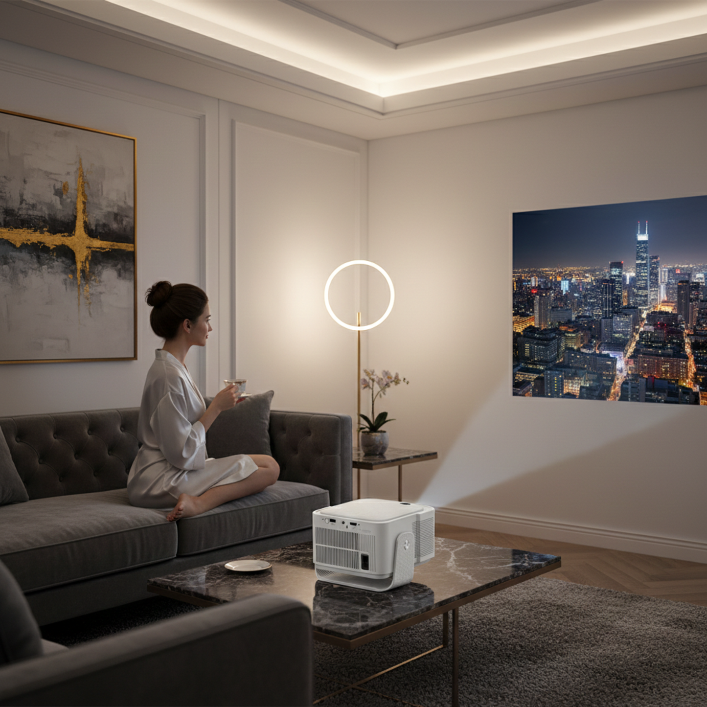 The Bigly Brothers 4K Smart Projector with WiFi & Bluetooth, Native HD Portable Home Theater Projector, Auto Keystone, Built-in Speakers, Compatible with iPhone, Android, TV Stick, Laptop